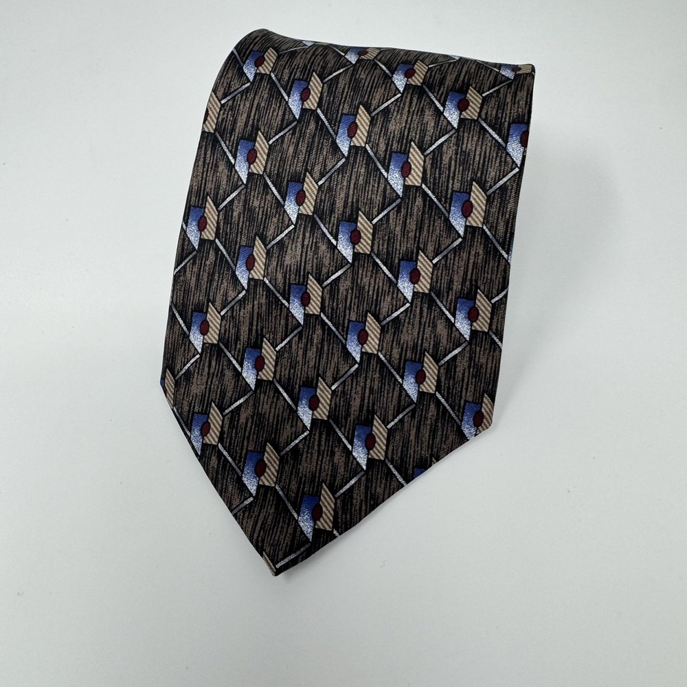 Barrington Tie Mens One Size Brown Geometric Silk Jacquard Necktie USA Classic